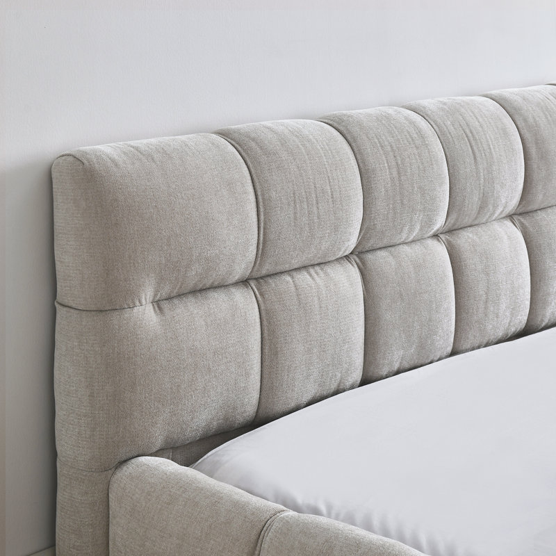 Structure de lit rembourrée avec tissu épais, Beige, Grand lit