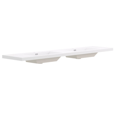 Comptoir de meuble-lavabo double 84 po x 19,49 po avec lavabo intégré en résine sans robinet et bonde à poussoir, blanc
