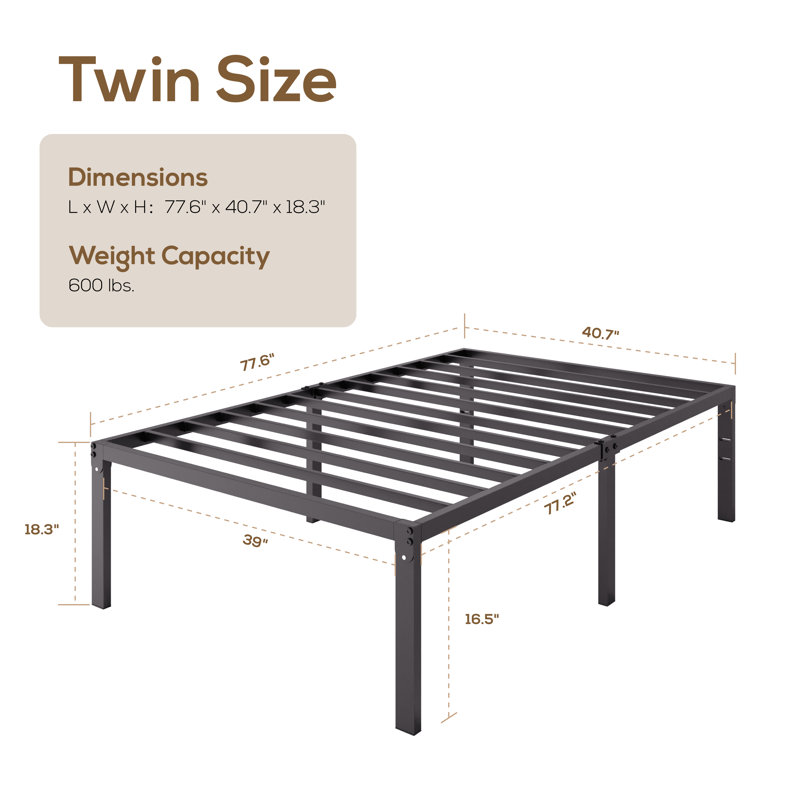 Modern Metal Bed Frame, No Headboard, No Box Spring Needed, 18.3", Twin