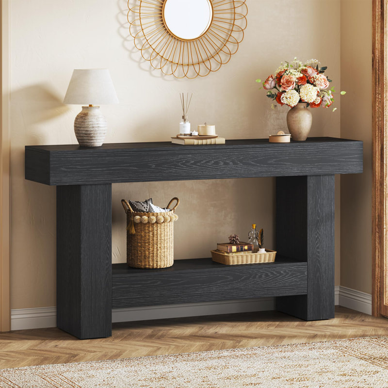 Console 63 po avec rangement ouvert, Noir