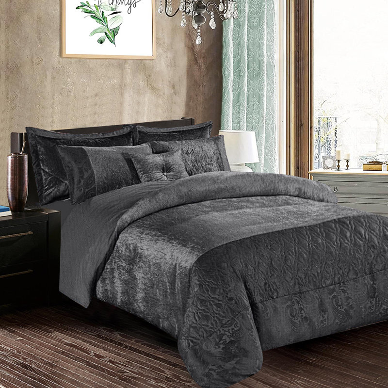 Santiago 3 Piece Crushed Velvet Duvet Cover Set Ultra Soft Luxurious and Easy Care Bedding, Double - 2 Standard Pillowcases