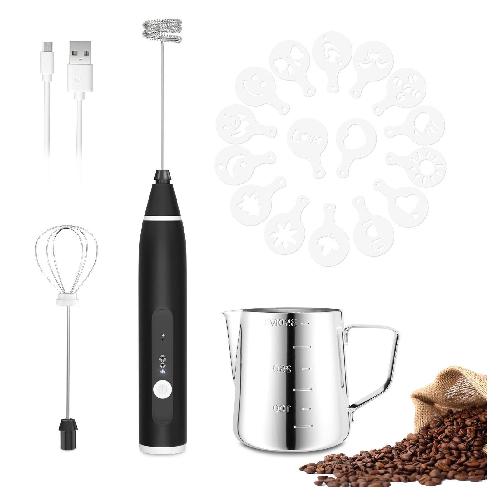 Powerful Milk Frother Handheld Foam Maker for Lattes - Whisk Drink Mixer  for Coffee, Mini Foamer for Cappuccino, Frappe, Matcha, Hot Chocolate, With  Stand, Father's Day, Mother's Day, Christmas, Thanksgiving, Halloween,  Valentine's