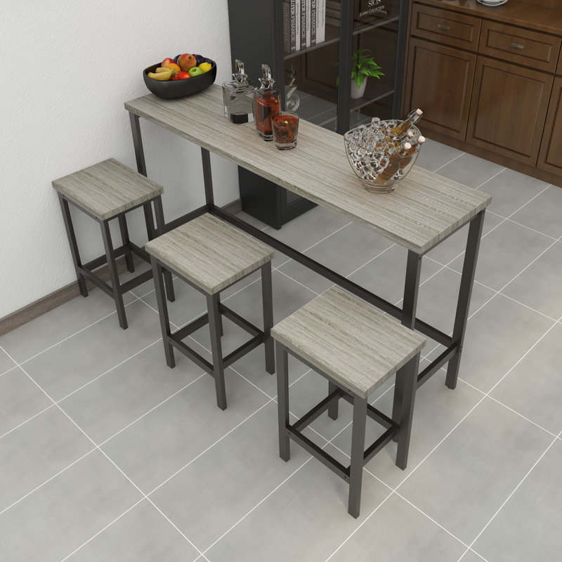 3 - Person Four Leg Dining Set, Gray, Gray/Black