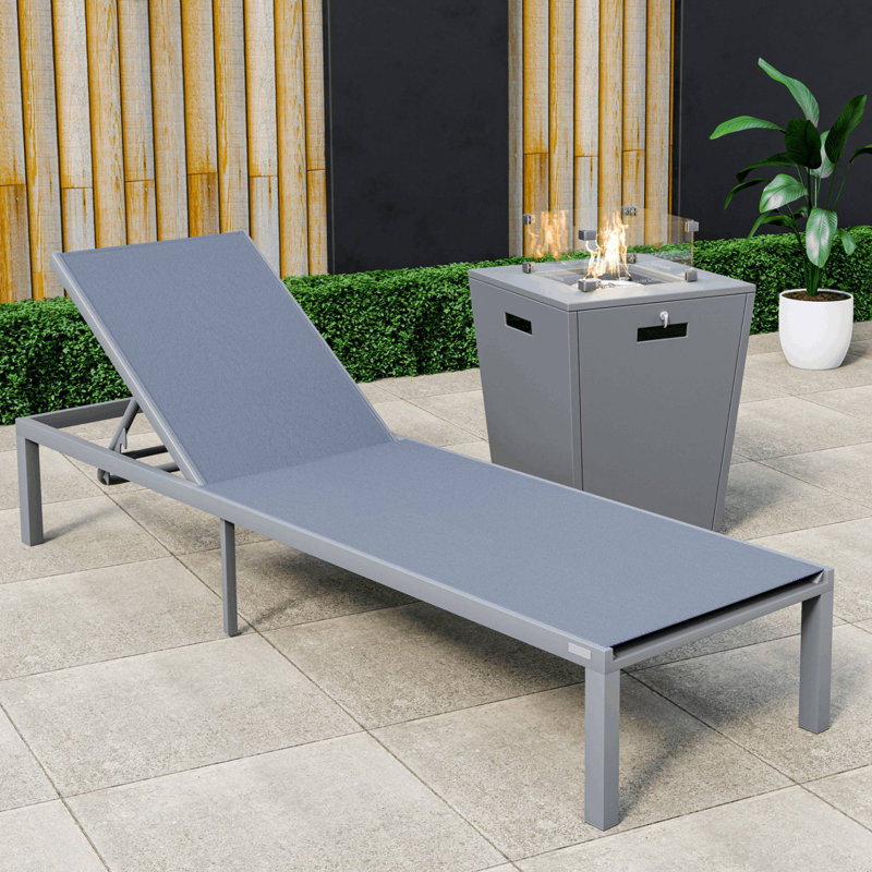 Ensemble de chaises longues d'extérieur en métal avec table, Gris foncé, gris