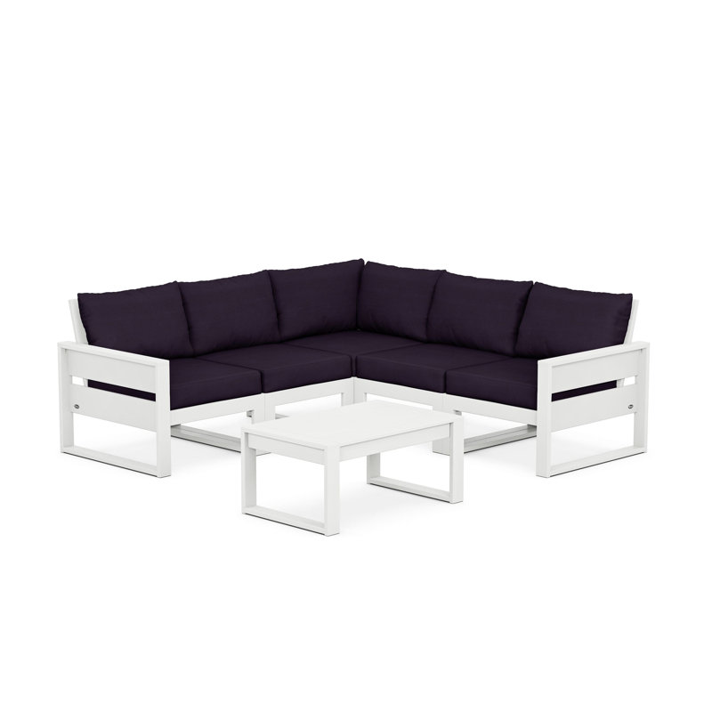 TREX Outdoors Eastport 5 - Person Outdoor Seating Group with Cushions, White, Navy Linen