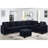Dark Blue Sectional 7 Microfiber Soft Touch High Skin- Cushions Two Cup Holders Solid Wood Frame Velvety Fabric For Stability