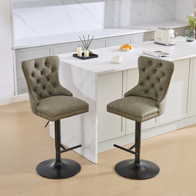 Pivote sur 360 ° avec siège réglable, dossiers en cuir PU pour la cuisine à domicile (olive, 2 tabourets de bar, dossier confortable et 2 chaises)