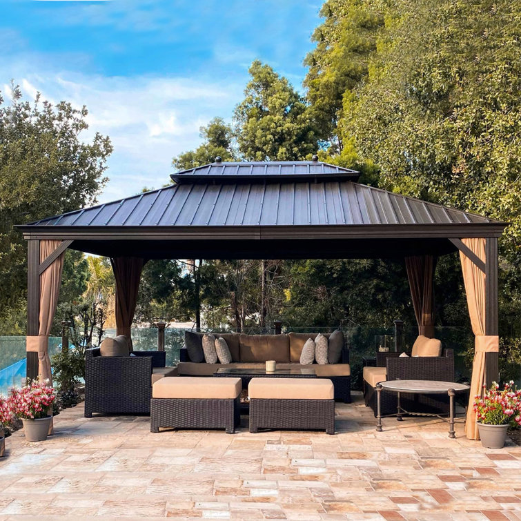 PURPLE LEAF 12' X 16' Hardtop Gazebo Canopy for Patio Deck Backyard Heavy Duty Outside Sunshade with Netting and Curtains Outdoor Permanent Metal Pavilion