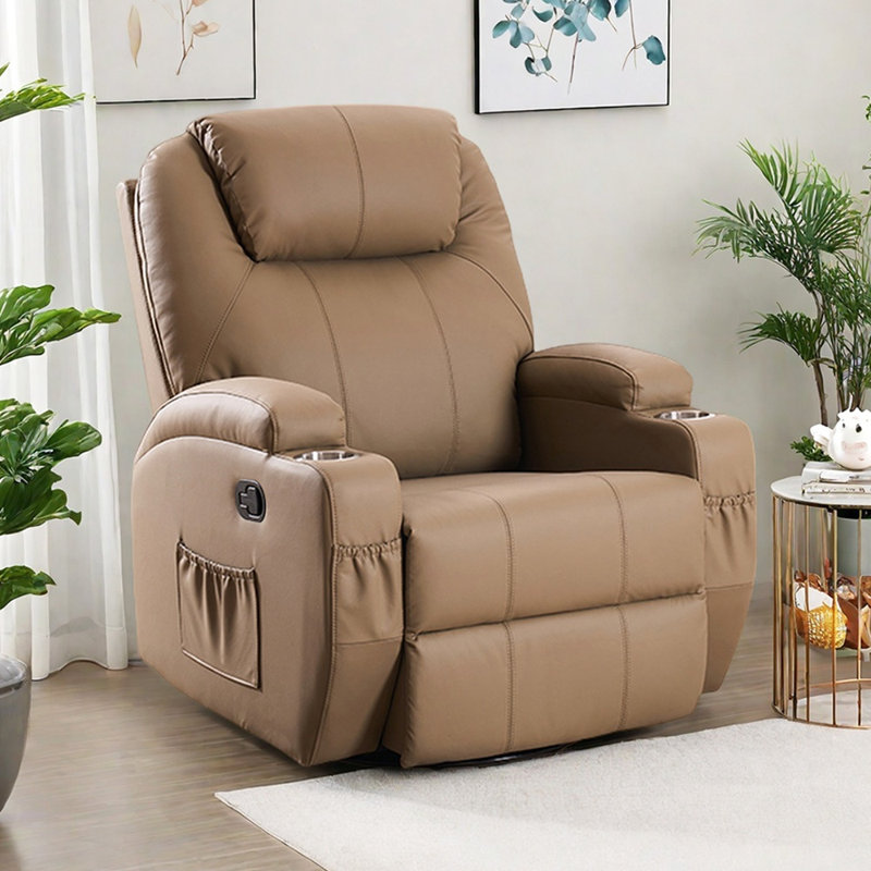 Modern Functional Recliner with Storage Design, Khaki
