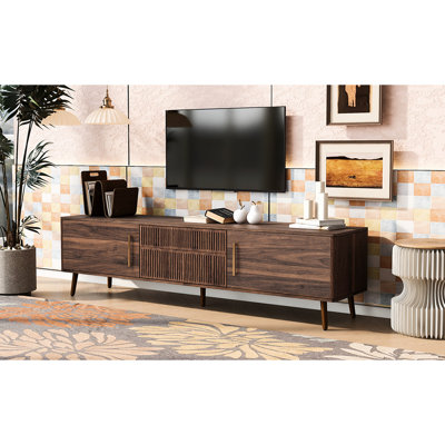 70-79 Inch Tv Stand With 2 Drawers, Mid Century Media Console Table, Entertainment Centre. Retro Appeal, And Solid Wood Build Mid-Century Modern Table For Tvs. Walnut Colour Feature, Strong