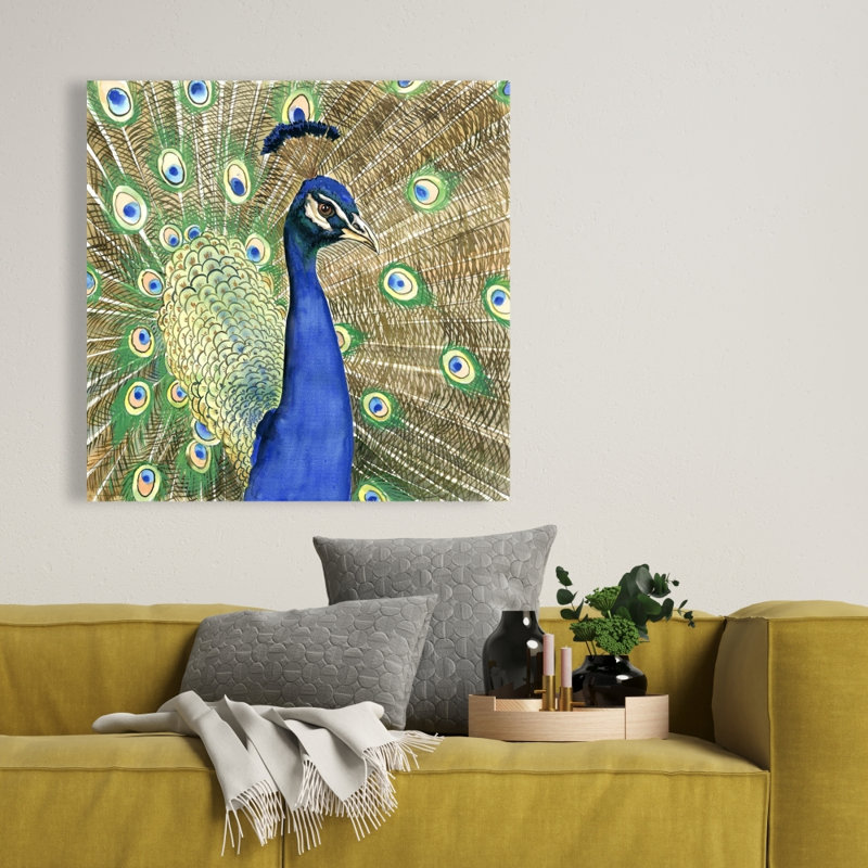 Paon - Toile exotique pour décoration de chambre à coucher | Art vibrant, H 36 po x l 36 po