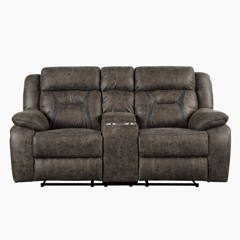 Causeuse inclinable traditionnelle en microfibre 74,5 po avec console centrale intégrée et accoudoirs moelleux Jannali