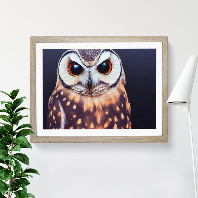 Face of an Owl Vol.1 1 Piece Single Picture Frame Wall Art, 25cm H x 34cm W x 2cm D, Oak Framed