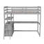 Lit mezzanine simple avec bureau et tablettes, deux tiroirs intégrés, gris