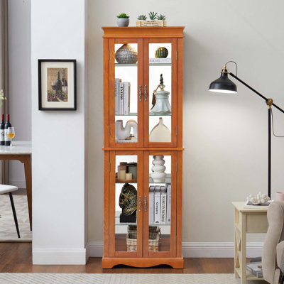 Vitrine vitrée éclairée à cadre en bois, armoire à vin, présentoir à jouets pour le salon, cuisine (ampoule incluse)