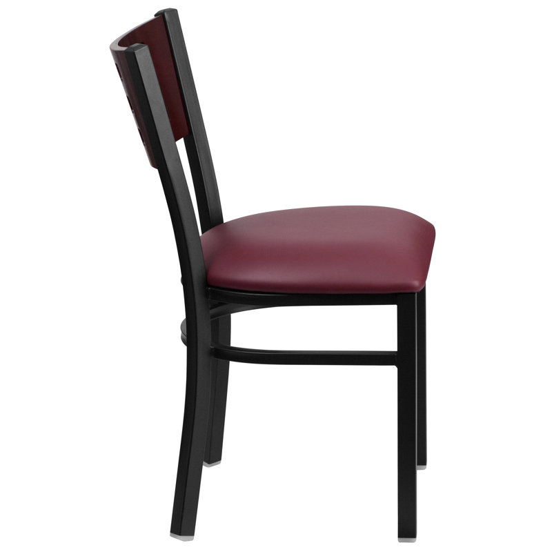 Elegant Mahogany and Burgundy Vinyl Metal Frame Side Chair
