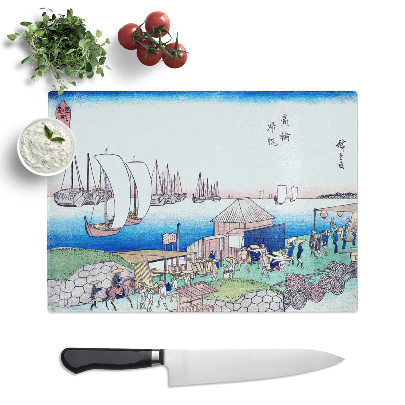Tempered Glass River View at Takanawa by Utagawa Hiroshige Chopping Board, 28.5 cm x 20 cm