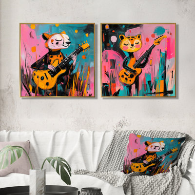 «Yellow Nursery Rock Star Cheetah I», art mural léopard / guépard - toile d'art moderne 2 pièces