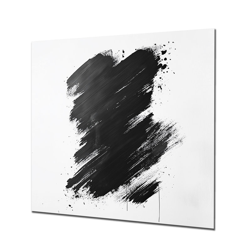 Motif de coups de pinceau noir et blanc - Minimalisme abstrait, impression sur métal moderne, L 29 po x H 29 po