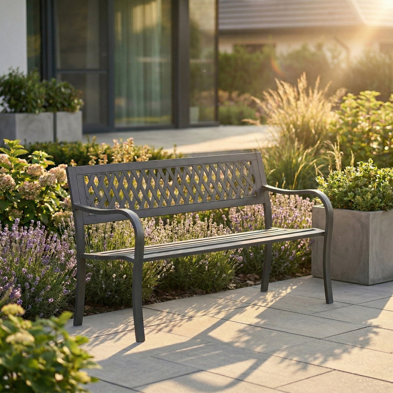 Minsky Steel Garden Bench Outdoor Seating Lattice Style Patio Bench For Garden Patio Balcony & Lawn