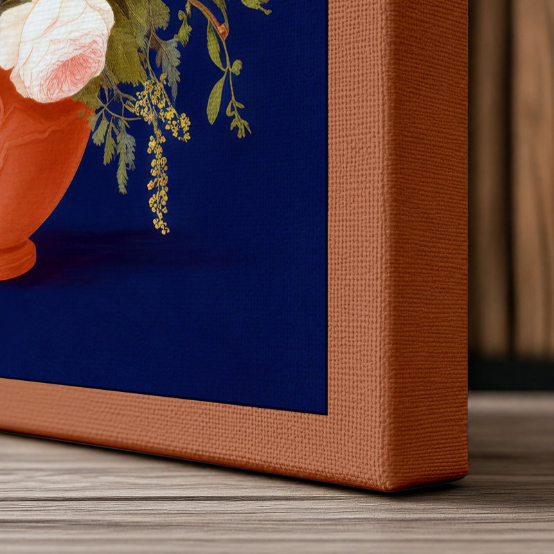 Cheerful Terracotta Blooms Botanical - Wrapped Canvas, 36x24 - 91.4 x 61.0 cm, Terracotta Border