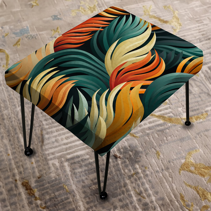 Green And Orange Exotic Jungle Foliage - Abstract Rectangle Ottoman