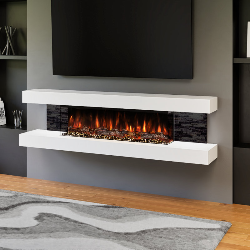Vegas 72-Inch Wall Mounted Electric Fireplace | Fully Assembled | 3-Sided Panoramic Flame | Remote Control | LED Side Lights