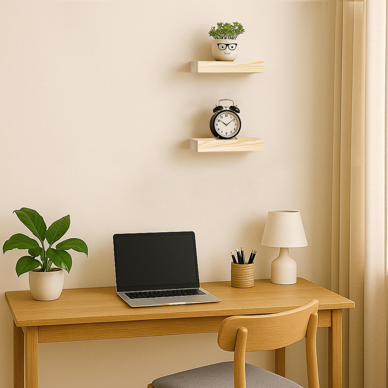 Solid Wood Floating Shelves，Rustic Wooden Wall Shelves, Unfinished, 1.25" H x 8" W x 6.7" D