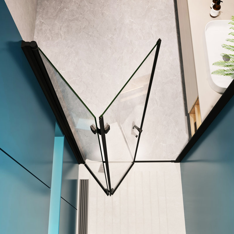 Universal Pivot Shower Door With 1/4" Tempered Glass 3072 - Matte Black, 30"-31 3/8" W, 72" H, Stainless Steel Handle, Leak Resistance, Simple Install Process Pivot, Wide, High, Resistance Trait,