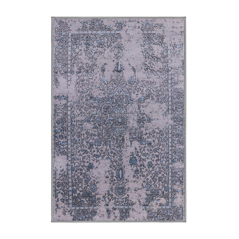 Tapis oriental bleu / gris Shawnda, Rectangle 6 pi x 9 pi