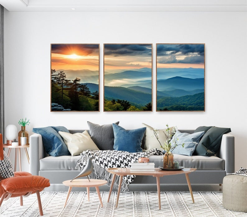  Blue Ridge Mountains National Park 3-Piece Canvas Poster Set, H 36 po x l 72 po x P 1,5 po, Toile tendue