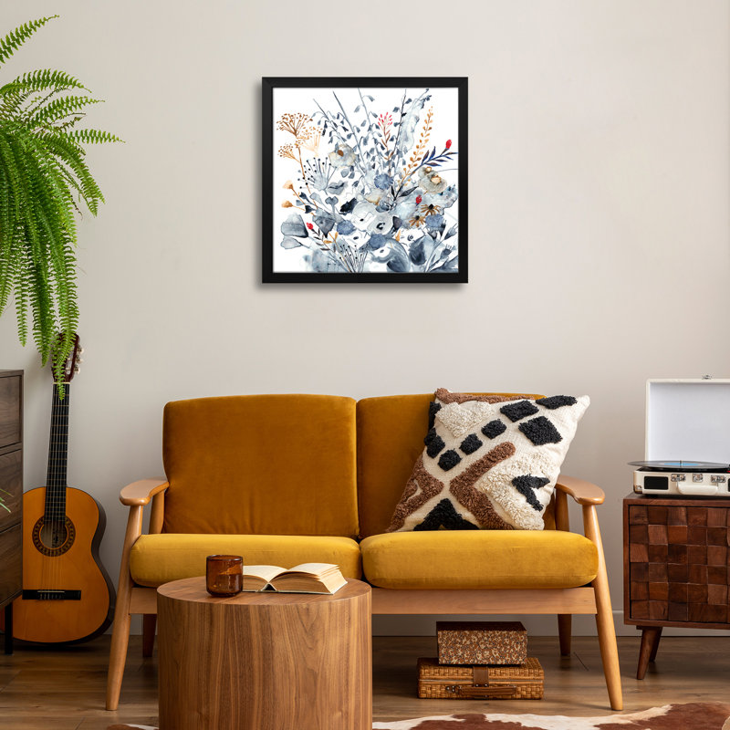 Indigo et ocre I, affiche encadrée de qualité par Victoria Borges, H 16 po x l 16 po