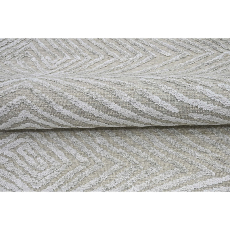 Tapis géométrique en laine / viscose noué à la main en argent / gris, Rectangle 6 pi x 9 pi