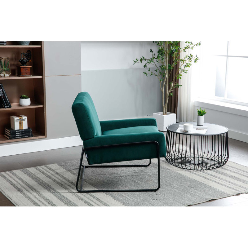 Fauteuil moderne incliné avec structure en métal, Velours émeraude
