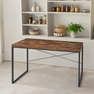 Rectangular Synthetic Wood Writing Desk with Metal Legs, Versatile Work or Dining Surface for Home Office, 47 x 22 Inches, No Storage