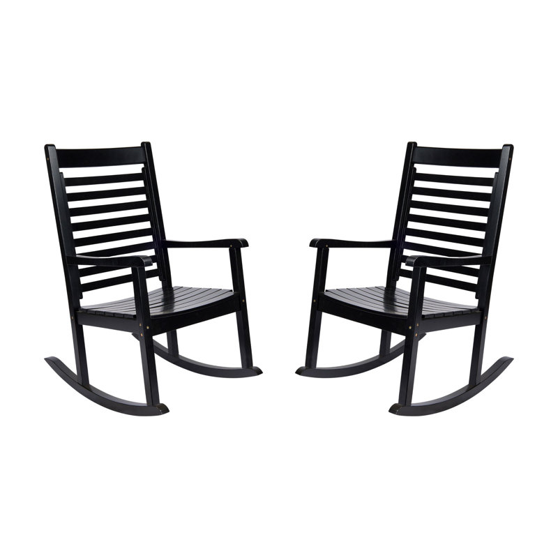 Chaise berçante surdimensionnée en bois massif pour l'intérieur et l'extérieur Royal (ensemble de 2), Noir