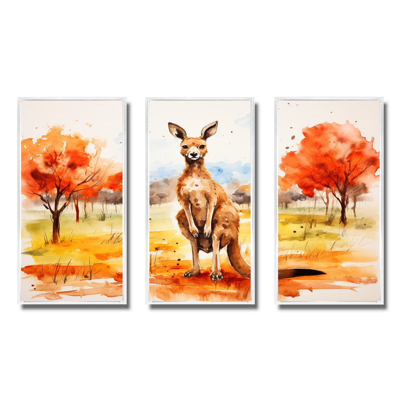 Kangaroo Outback - Kangaroo Animal Wall Art, 28" H x 36" W, White Floater Framed