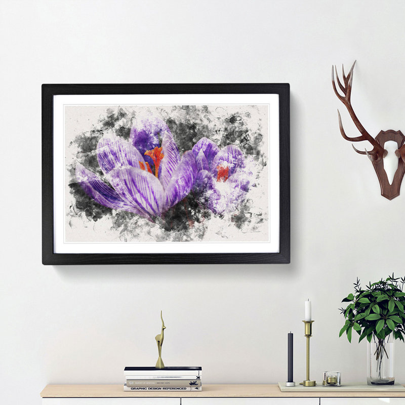 Purple Crocus Flower - Framed Print, 62cm H x 87cm W x 2cm D, Black Framed