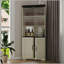 Grande armoire de rangement d'angle autoportante avec 5 niveaux, portes en verre trempé, dossier en miroir et tablettes réglables pour les espaces de vie modernes-57519363