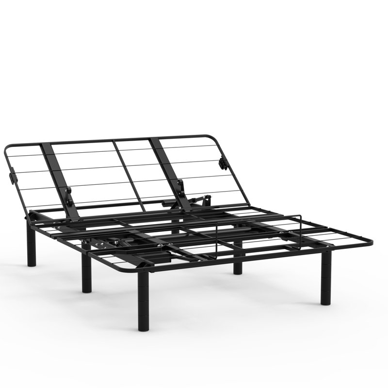 Structure de lit réglable pour grand lit avec capacité zéro, capacité de 750 lb, deux ports, cadre pliable et assemblage pratique noir, pour l'espace de la chambre à coucher