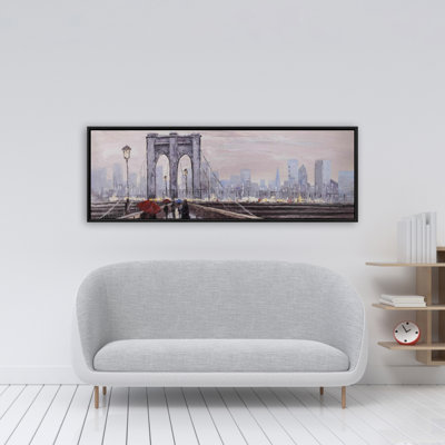 Brooklyn Bridge With Passersby Print On Canvas