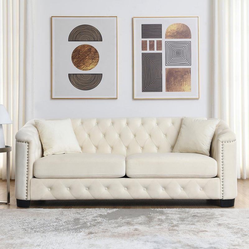 Causeuse Alexandrie, H 30 po x l 77 po x P 31,5 po, 3, Velours beige