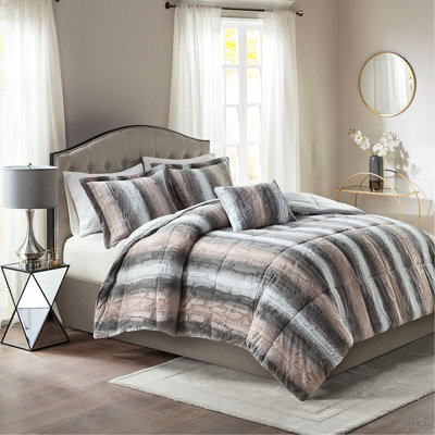 Couette douce en fausse fourrure pour lit double/queen - La boîte comprend 2 taies d'oreiller et un coussin décoratif. Lavable à la machine. Ensemble de luxe ultra 4 pièces avec couette et taies d'oreiller. Ne pas javelliser.