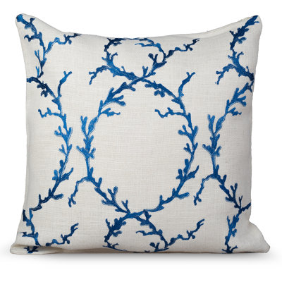 Coastal Embroidered Feather Reversible Throw Pillow
