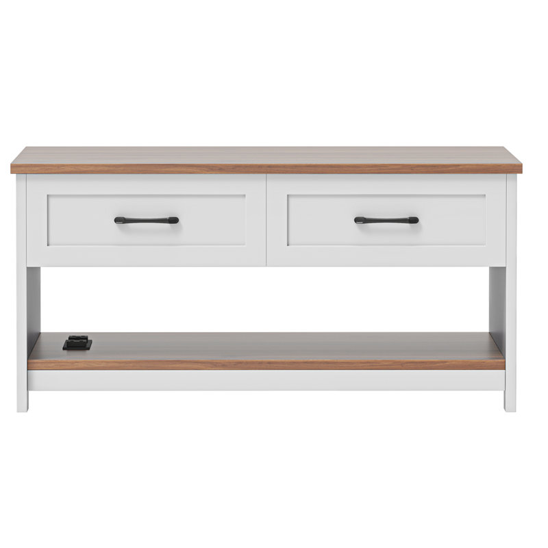 38" Multifunction Farmhouse Coffee Table Board Game Table with Removable Tabletop and Charging Station, Brown Top/White Base