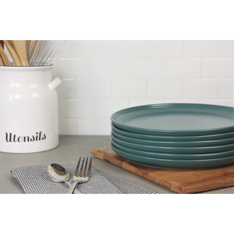 Emerald Green Glossy Ceramic Round Dinner Plates, Set of 6