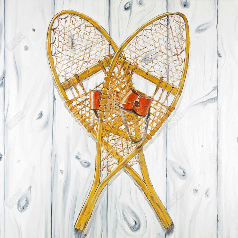 Raquettes à neige en bois rétro | Décoration rustique sur toile encadrée