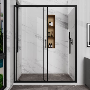 60 po X P 72 po Porte de douche coulissante simple H H au fini noir mat