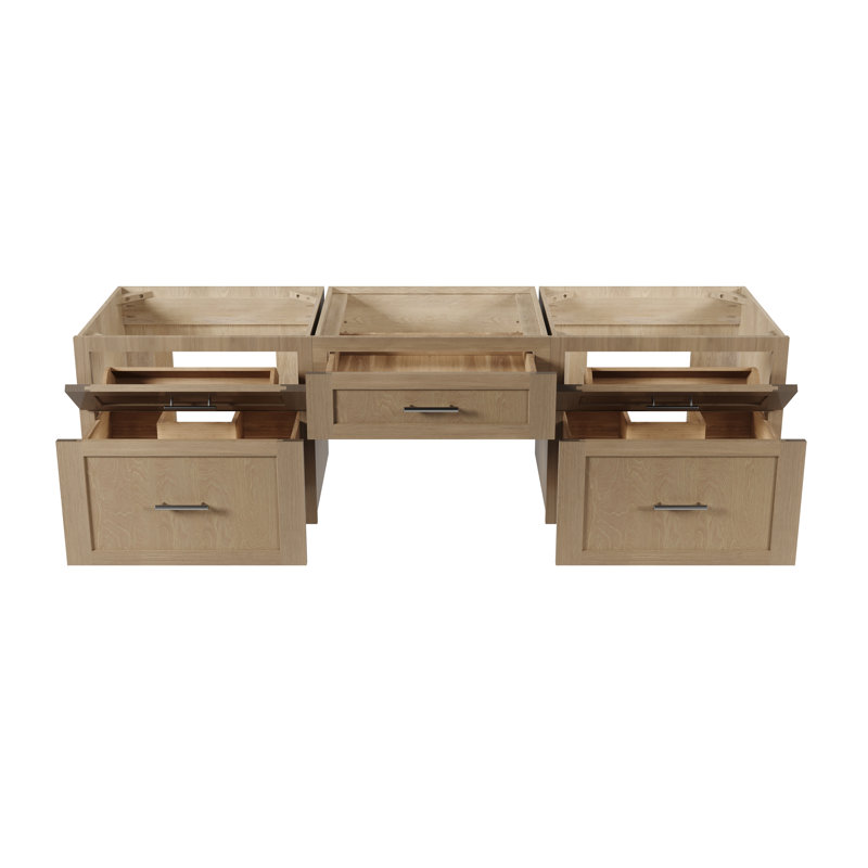 Meuble-lavabo double mural flottant avec bureau 72 po Disar, Chêne naturel
