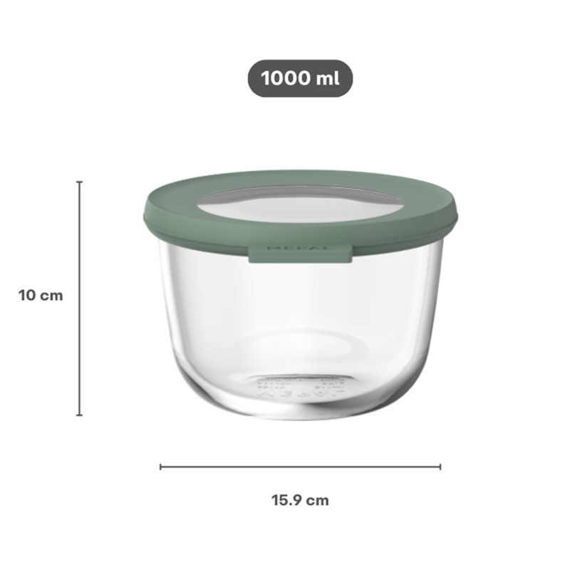 Cirqula Glass Food Storage Container Round 1000ml - Nordic Sage